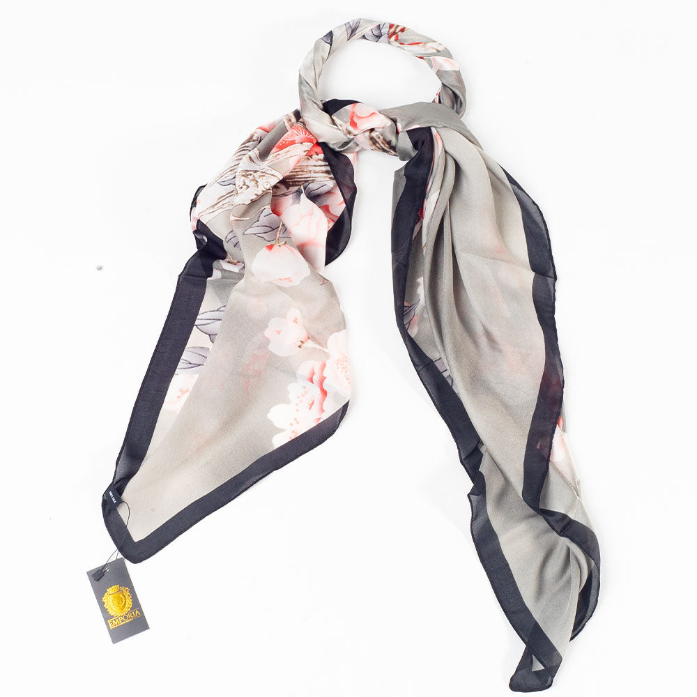 Bufanda velo floreciente, 85 x 180 cms, gris, 100% seda vegana 3 