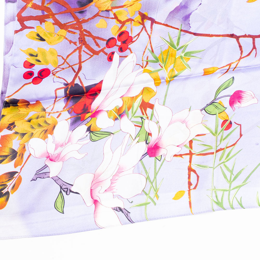 Bufanda Edén frondoso, 85 x 180 cms, lila, 100% seda vegana