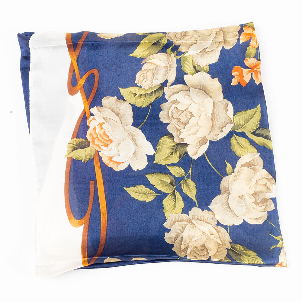 Bufanda lienzo y floración, 85 x 180 cms, azul, 100% seda vegana 1 