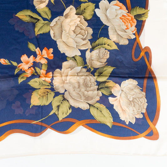 Bufanda lienzo y floración, 85 x 180 cms, azul, 100% seda vegana