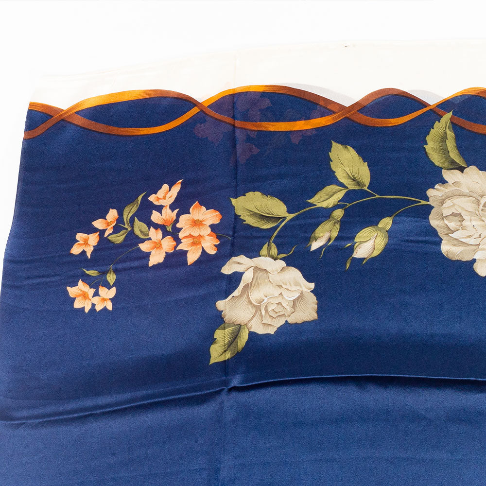 Bufanda lienzo y floración, 85 x 180 cms, azul, 100% seda vegana 3 