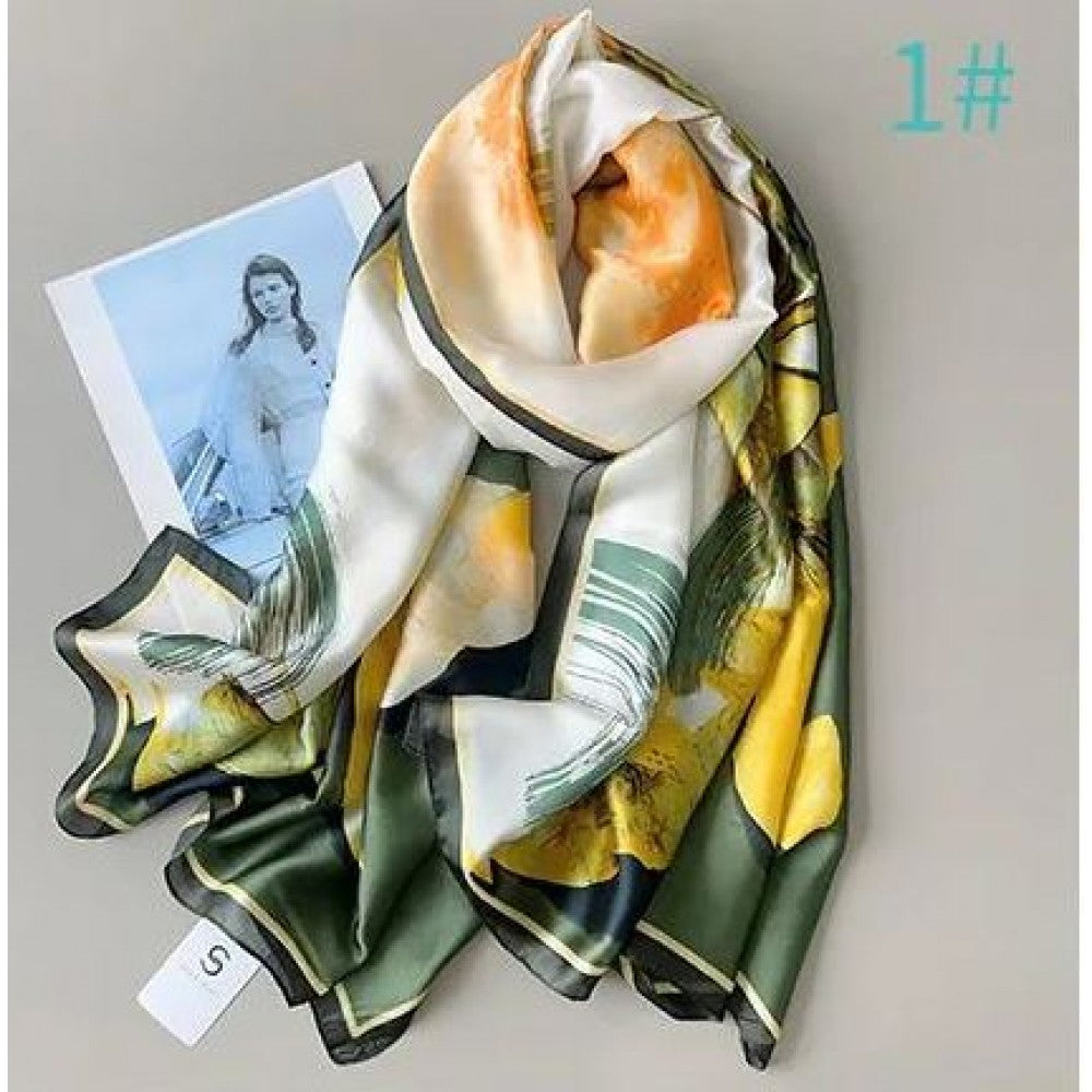 Bufanda impresión lilas , 85 x 180 cms, verde, 100% seda vegana 1 