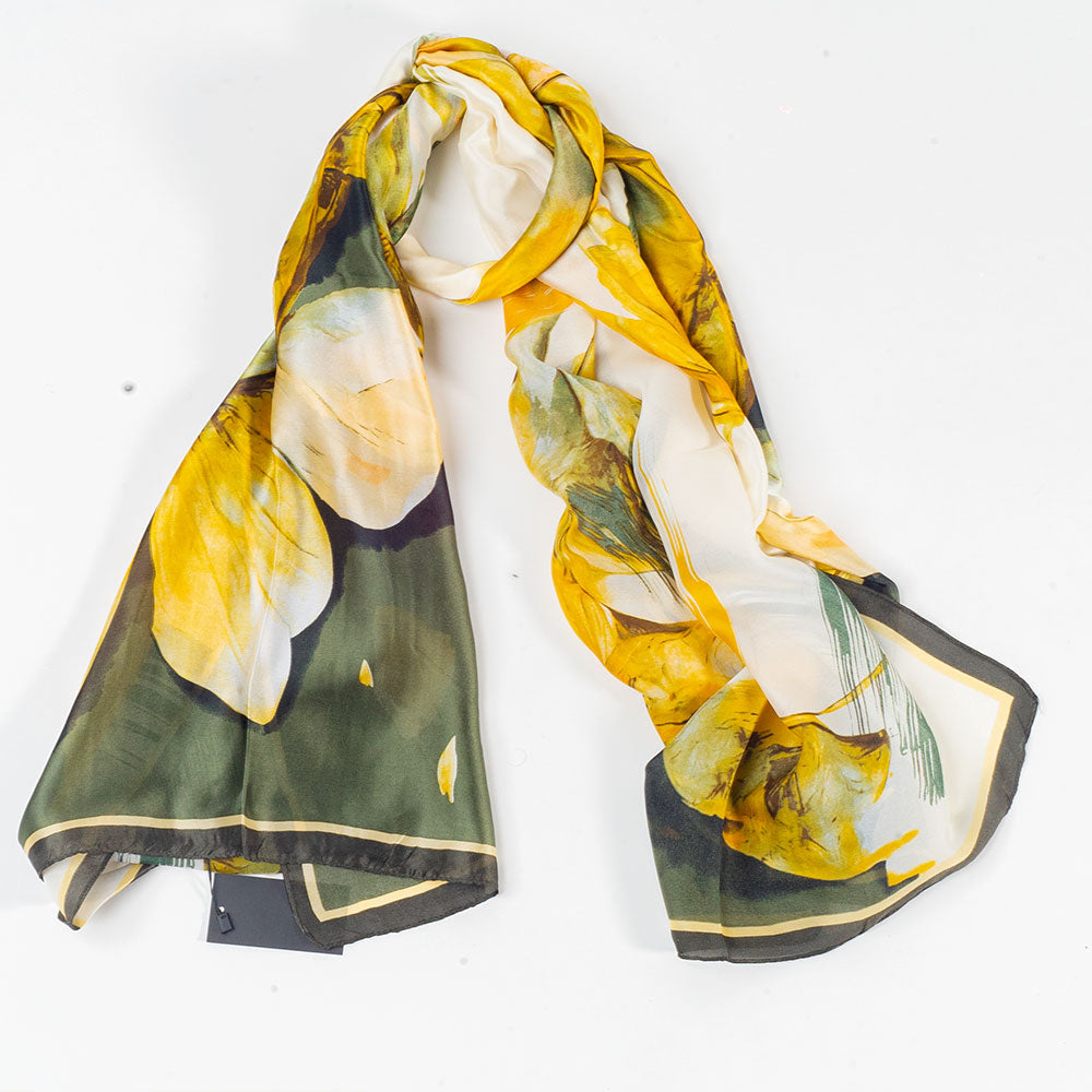 Bufanda impresión lilas , 85 x 180 cms, verde, 100% seda vegana 6 