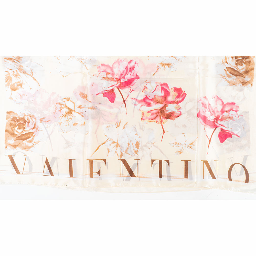 Bufanda floraciones y letras, 85 x 180 cms, blanco, 100% seda vegana 2 