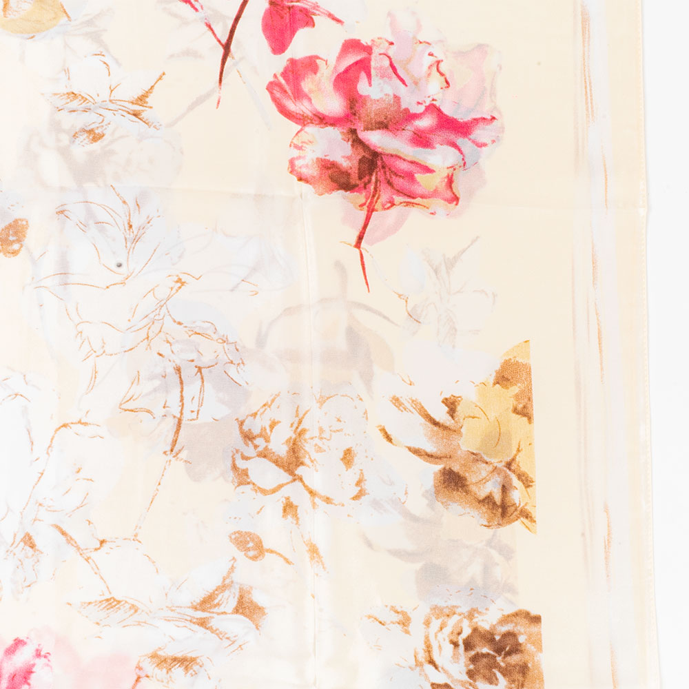 Bufanda floraciones y letras, 85 x 180 cms, blanco, 100% seda vegana 3 