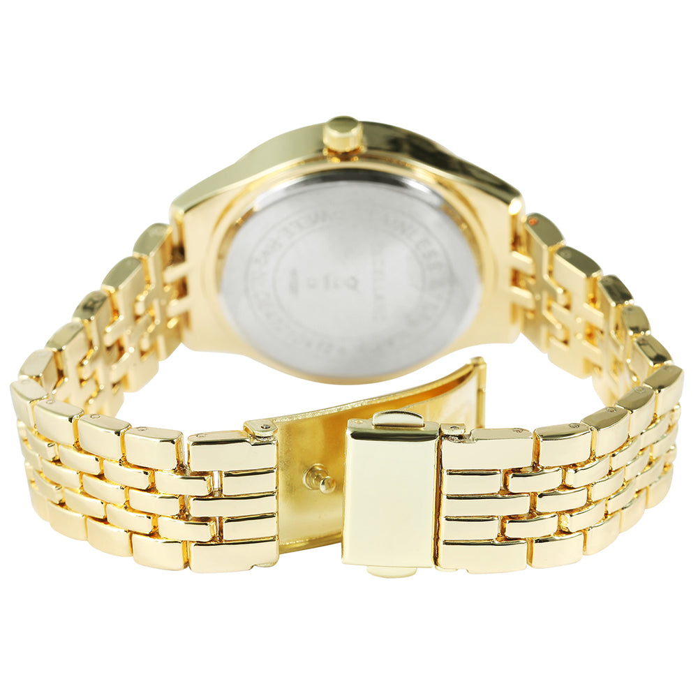 Excelland reloj de mujer de color oro con pulsera de metal,cierre desplegable y cristales. 4 