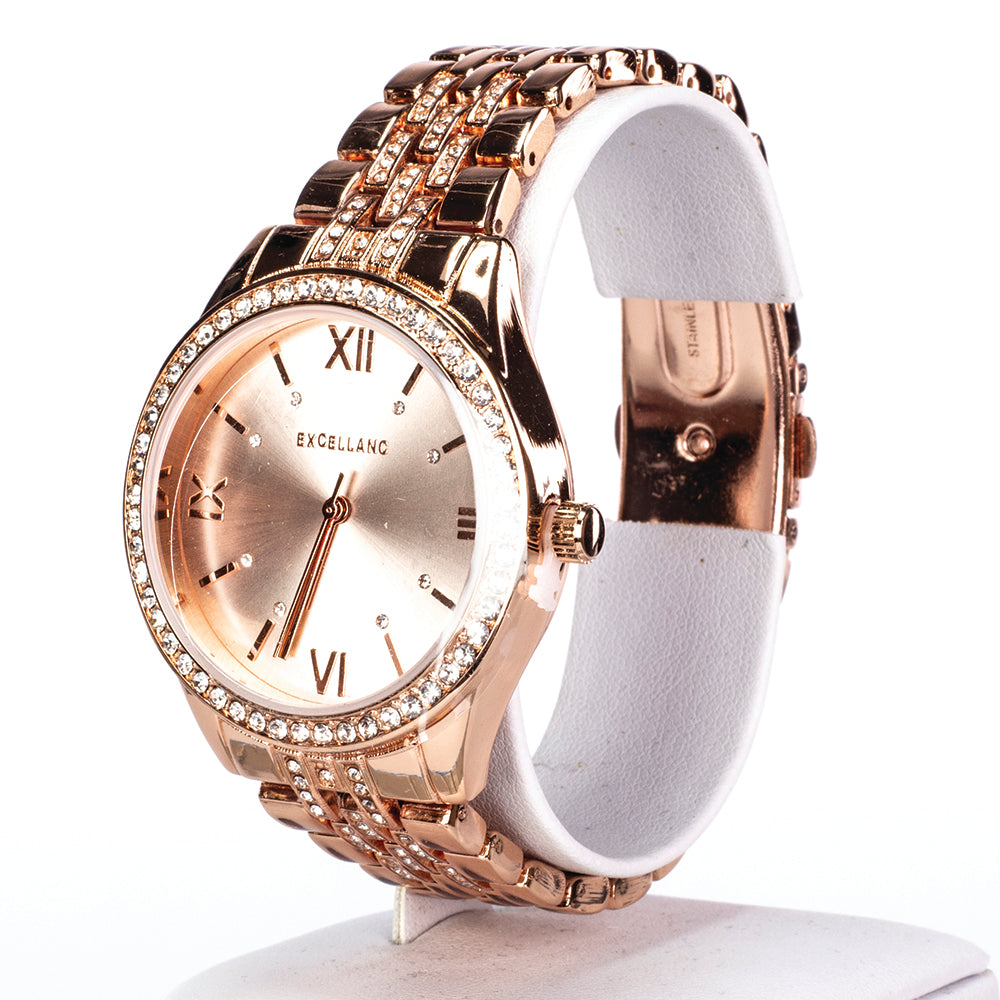 Excellenc reloj para mujer de color oro rosa, con pulsera de metal, cierre desplegable y cristales 2 