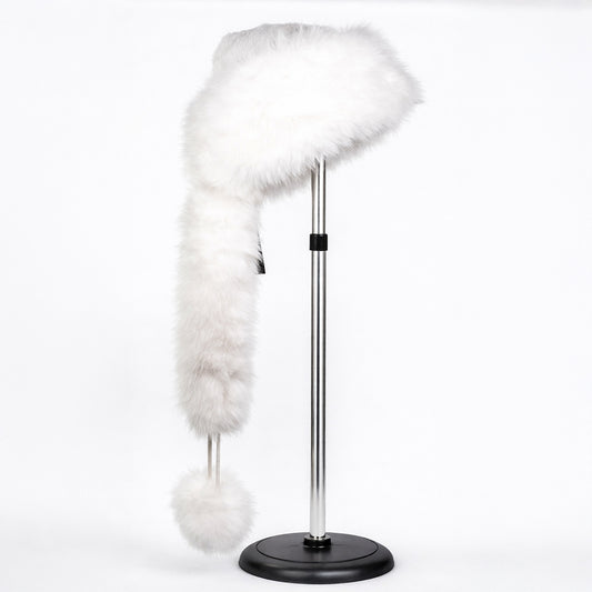 Gorro de invierno de piel sintética blanco con bufanda – talla única