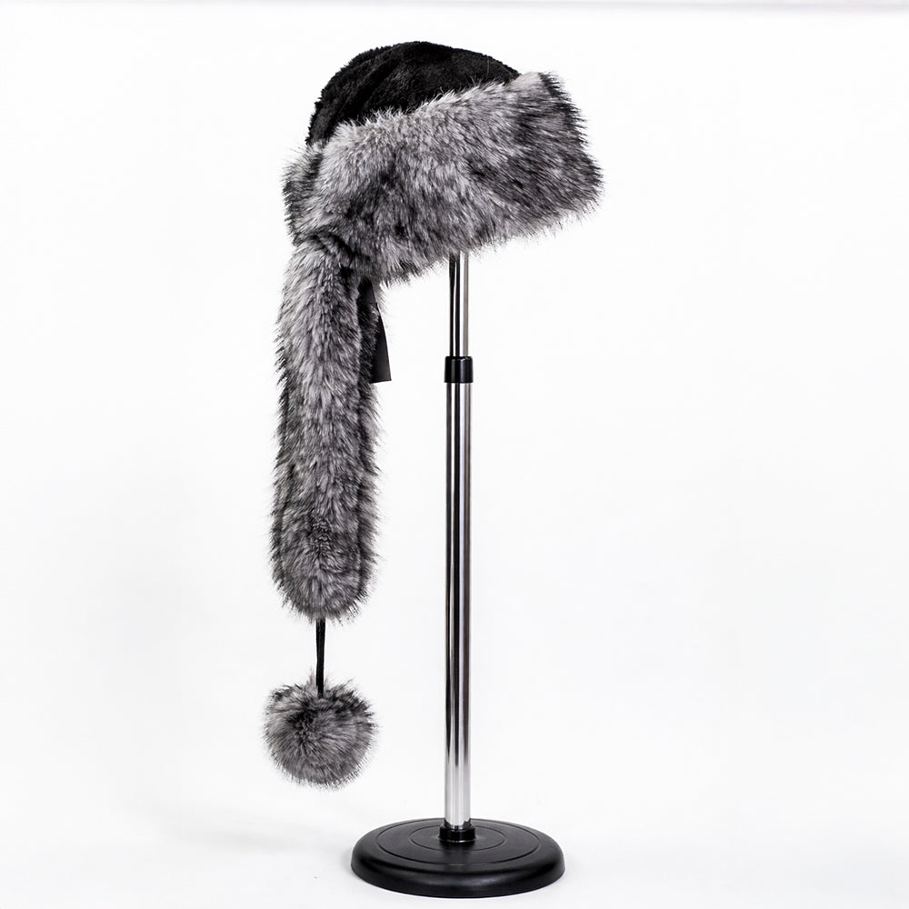 Gorro de invierno de piel sintética plateado con bufanda – talla única