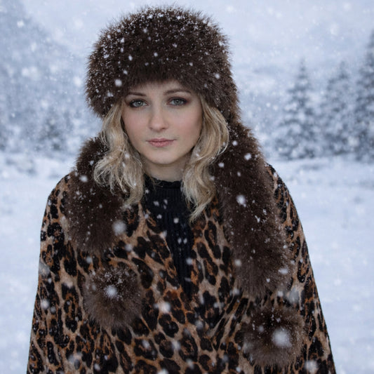 Gorro de invierno de piel sintética marrón con bufanda – talla única