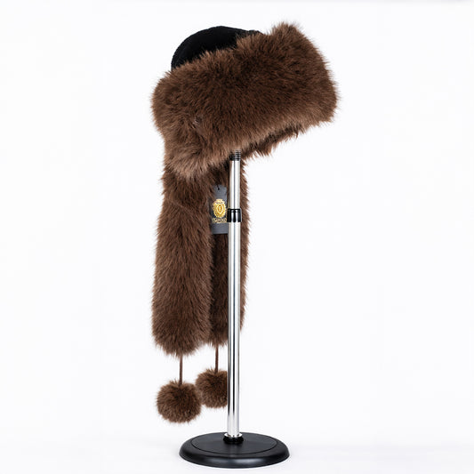 Gorro de invierno de piel sintética marrón con bufanda – talla única