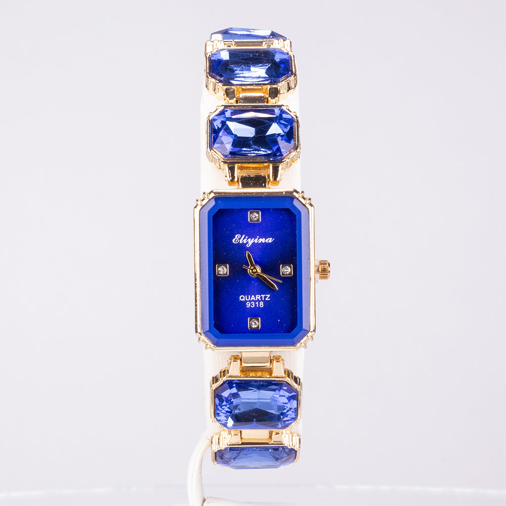Reloj de Aleación Bañado en Oro con Cristal Emporia® Azul