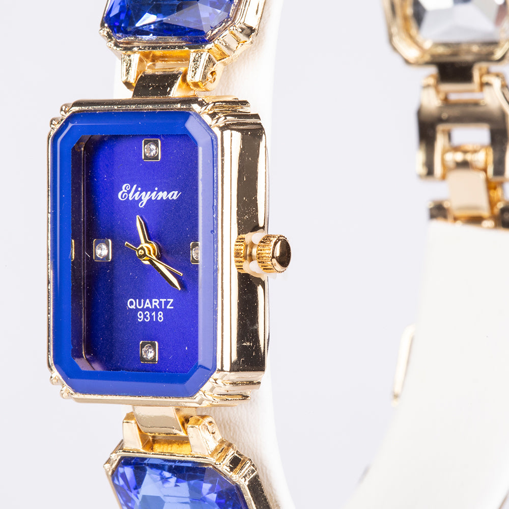 Reloj de Aleación Bañado en Oro con Cristal Emporia® Azul 3 