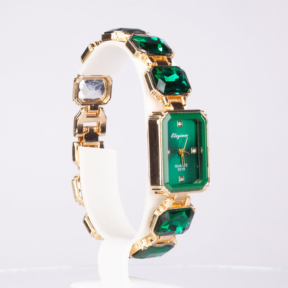 Reloj de Aleación Bañado en Oro con Cristal Emporia® Verde 1 
