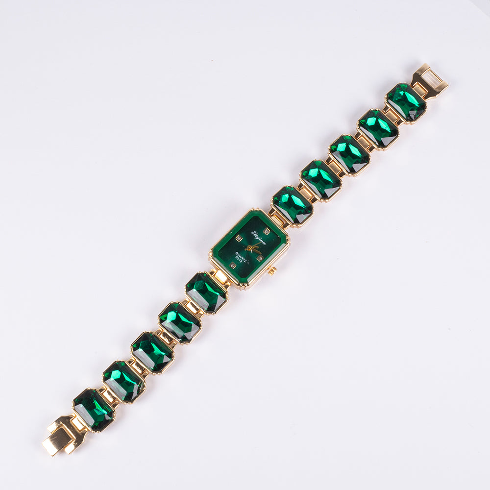 Reloj de Aleación Bañado en Oro con Cristal Emporia® Verde 5 