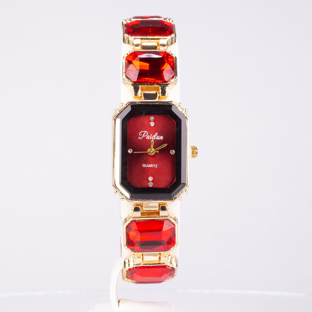 Reloj de Aleación Bañado en Oro con Cristal Emporia® Rojo