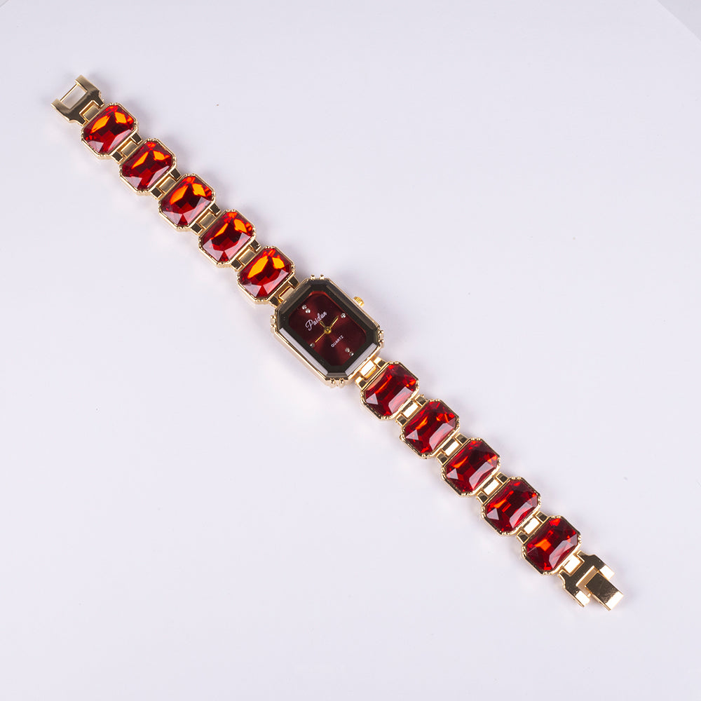 Reloj de Aleación Bañado en Oro con Cristal Emporia® Rojo 5 
