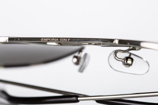 Emporia Italy - Gafas de sol piloto "JEFE", gafas de sol polarizadas con filtro UV con  estuche y paño de limpieza, lentes gris oscuro, montura plateada