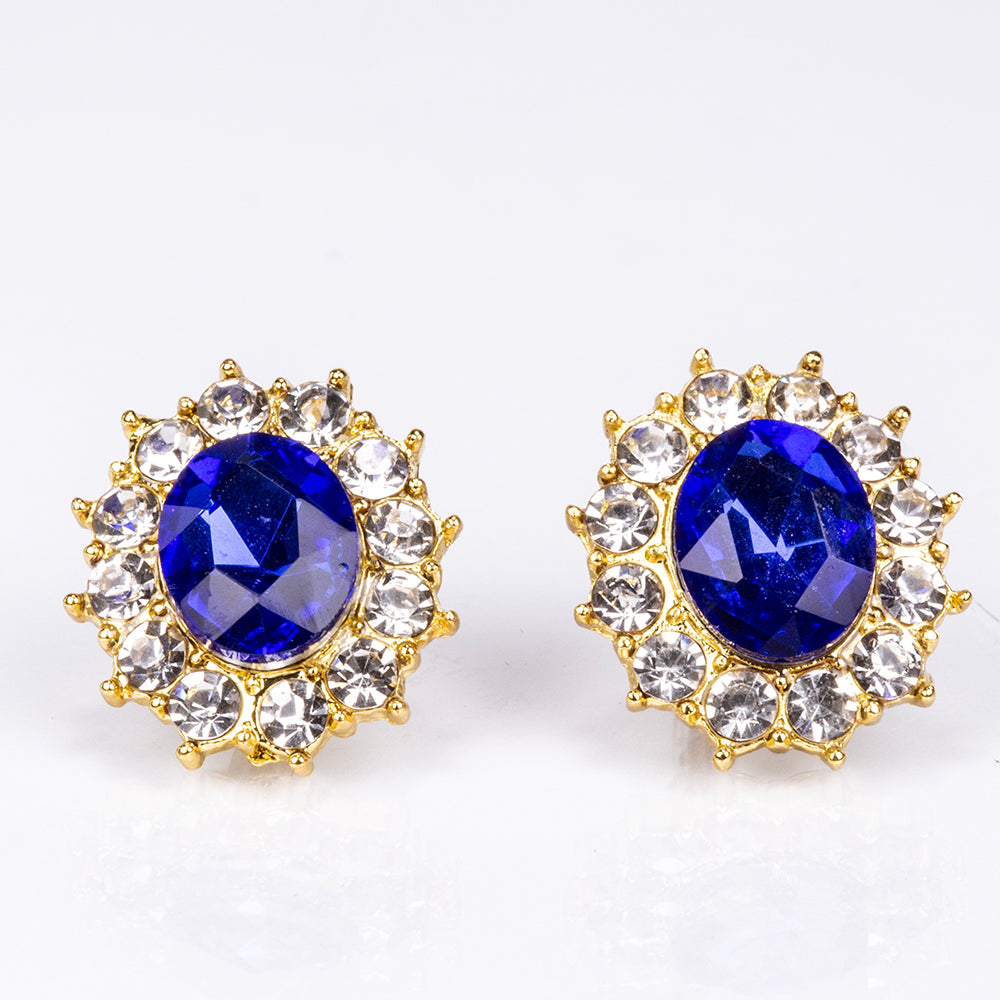 Conjunto de Aleación Bañado en Oro con Cristal Emporia® Azul y Cristal Emporia® Blanco ( Collar +Pendientes )