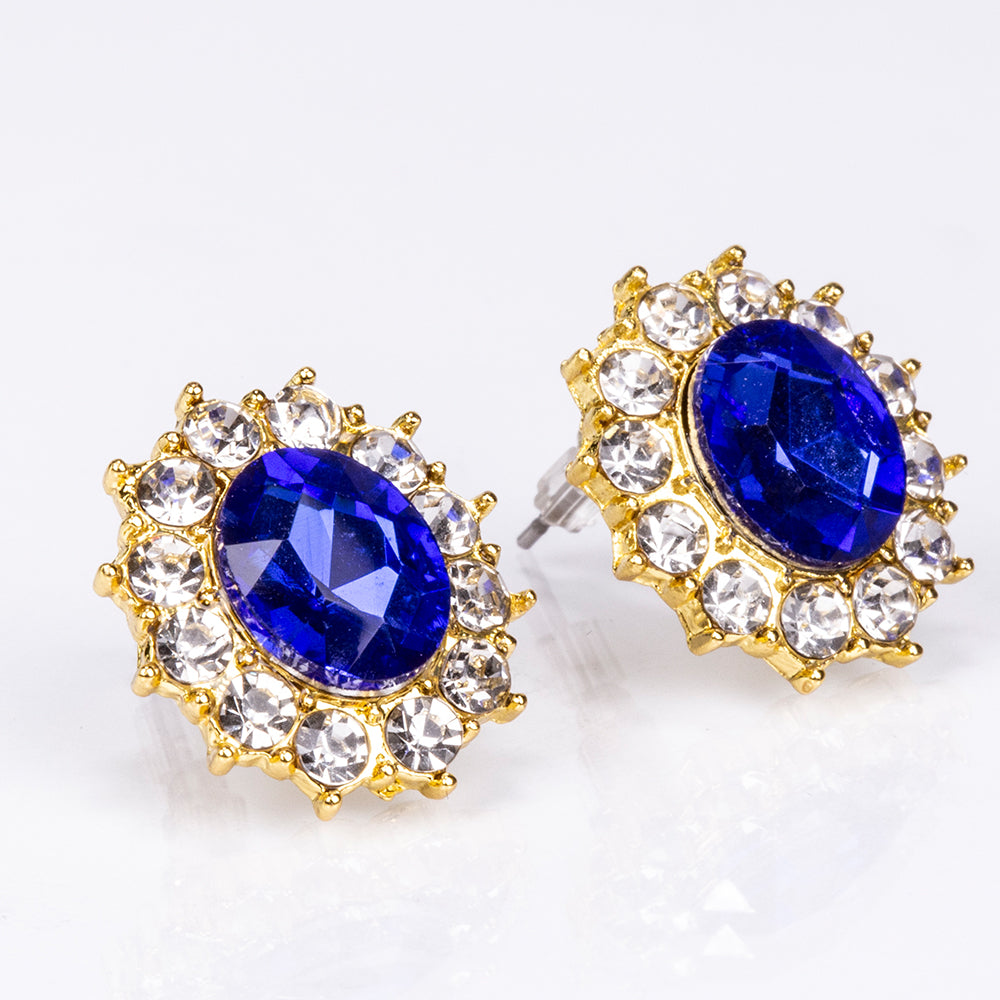 Conjunto de Aleación Bañado en Oro con Cristal Emporia® Azul y Cristal Emporia® Blanco ( Collar +Pendientes ) 4 