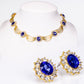 Conjunto de Aleación Bañado en Oro con Cristal Emporia® Azul y Cristal Emporia® Blanco ( Collar +Pendientes )