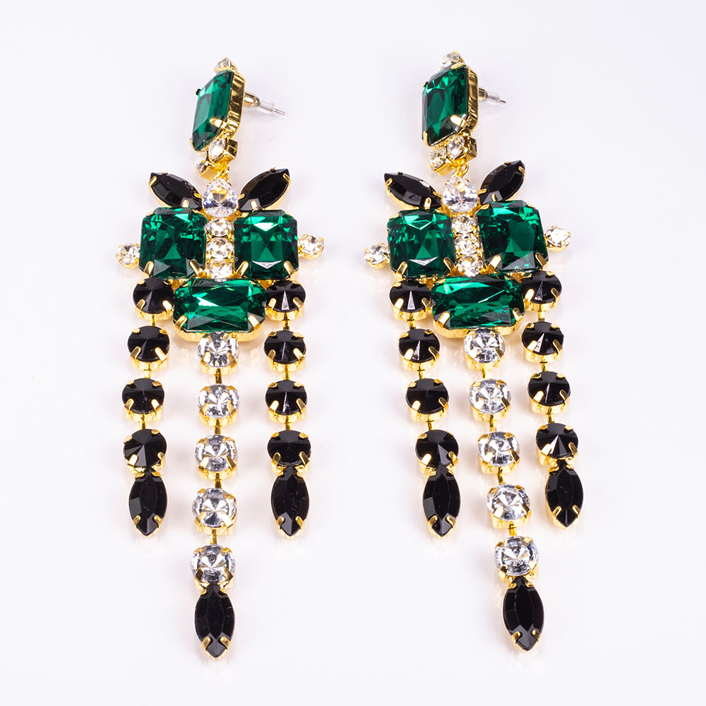 Conjunto de Aleación Bañado en Oro con Cristal Emporia® Verde y Cristal Emporia® Blanco ( Collar +Pendientes )