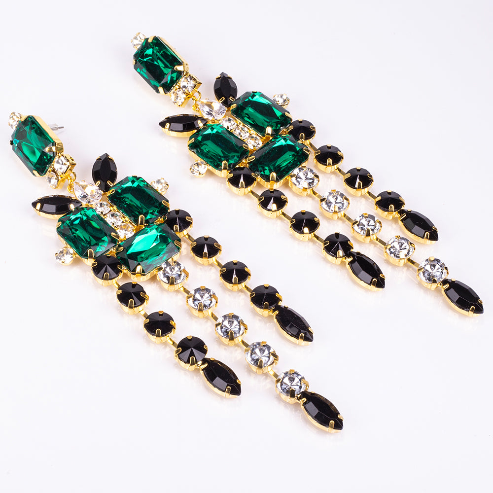 Conjunto de Aleación Bañado en Oro con Cristal Emporia® Verde y Cristal Emporia® Blanco ( Collar +Pendientes ) 3 