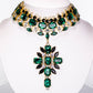 Conjunto de Aleación Bañado en Oro con Cristal Emporia® Verde y Cristal Emporia® Blanco ( Collar +Pendientes )