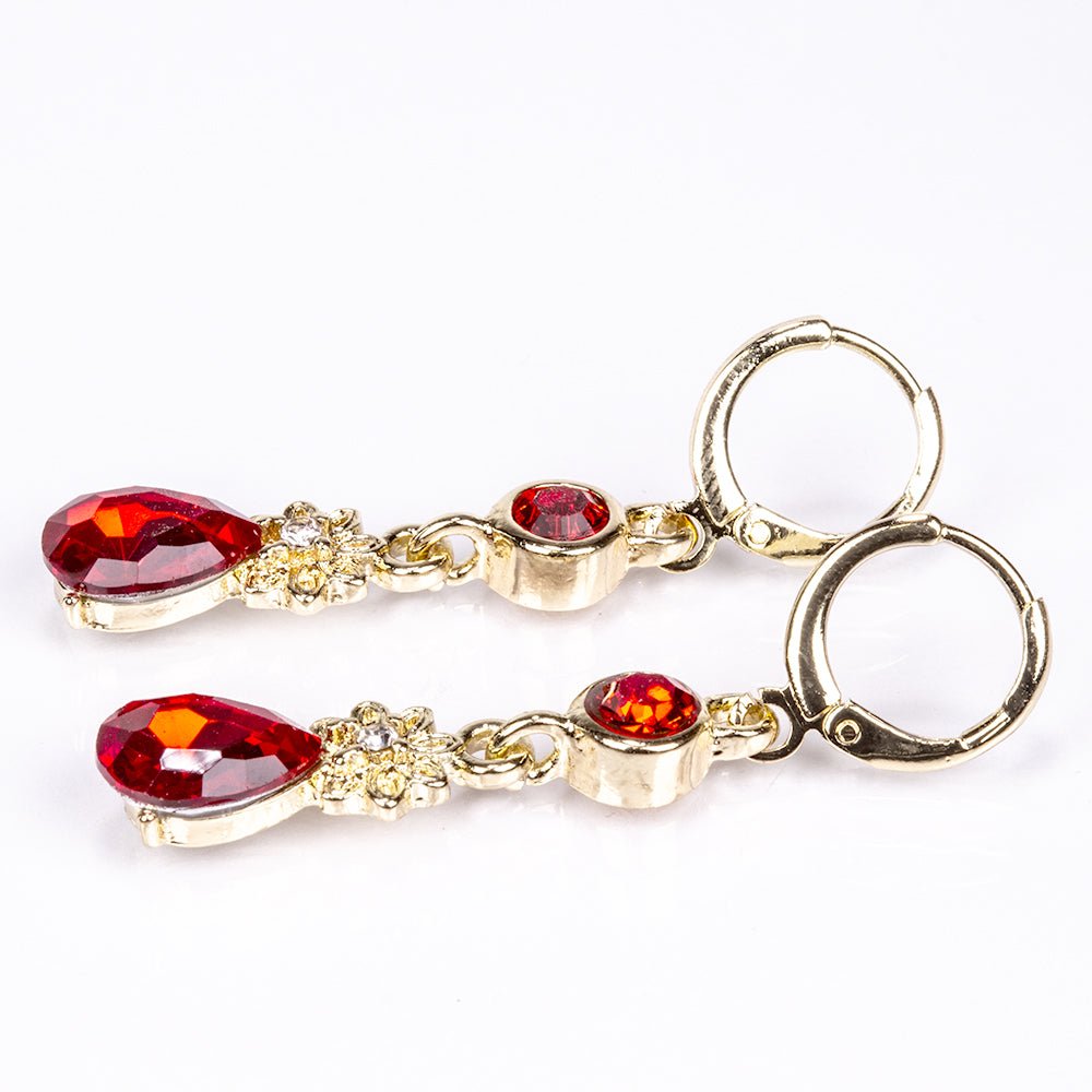 Conjunto de Aleación Bañado en Oro con Cristal Emporia® Rojo y Cristal Emporia® Blanco ( Collar +Pendientes )