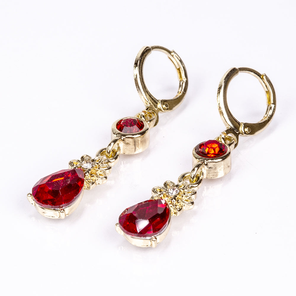 Conjunto de Aleación Bañado en Oro con Cristal Emporia® Rojo y Cristal Emporia® Blanco ( Collar +Pendientes )