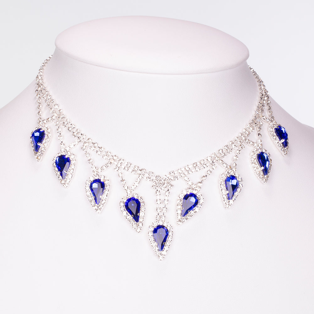 Conjunto de Aleación Bañado en Oro con Cristal Emporia® Azul y Cristal Emporia® Blanco ( Collar +Pendientes ) 4 