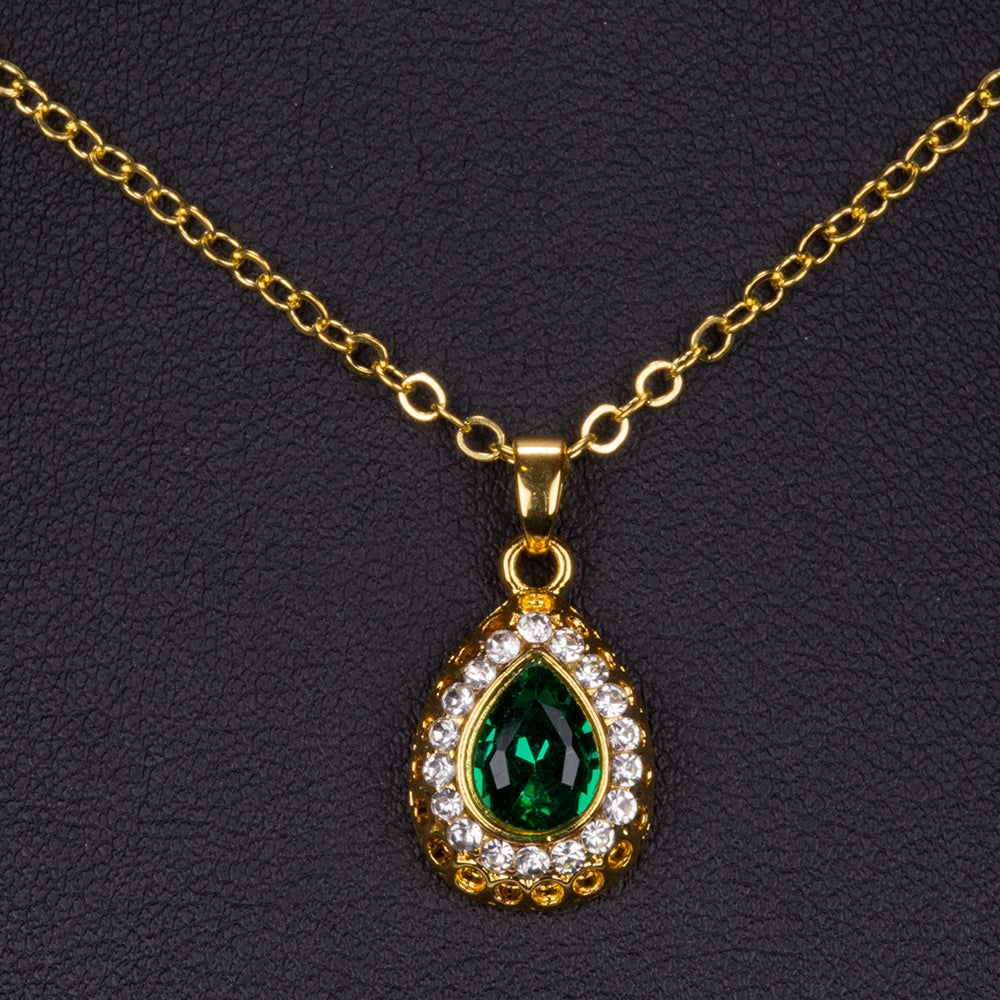 Conjunto de Aleación Bañado en Oro con Cristal Emporia® Verde y Cristal Emporia® Blanco ( Collar +Pendientes +Pulsera +Anillo +Colgante )