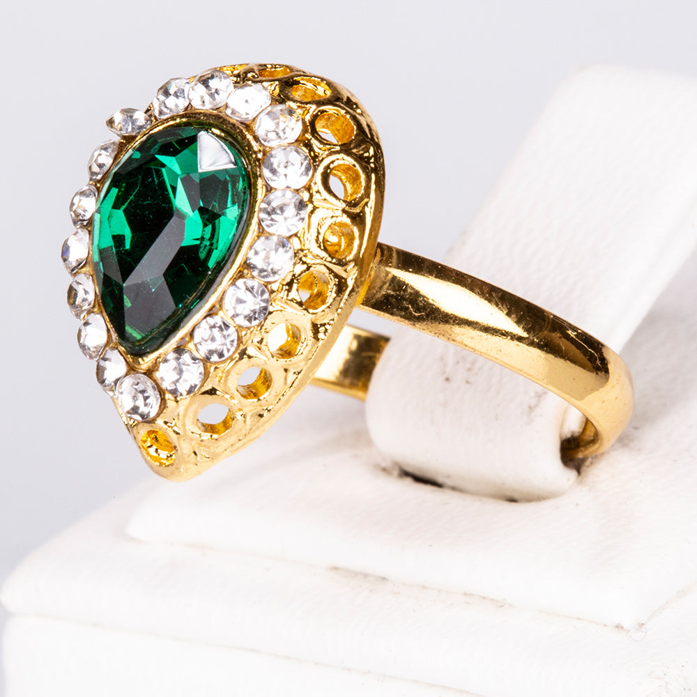 Conjunto de Aleación Bañado en Oro con Cristal Emporia® Verde y Cristal Emporia® Blanco ( Collar +Pendientes +Pulsera +Anillo +Colgante )