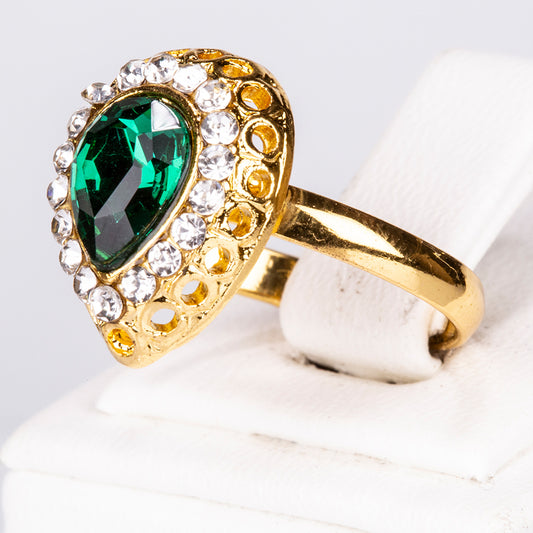 Conjunto de Aleación Bañado en Oro con Cristal Emporia® Verde y Cristal Emporia® Blanco ( Collar +Pendientes +Pulsera +Anillo +Colgante )