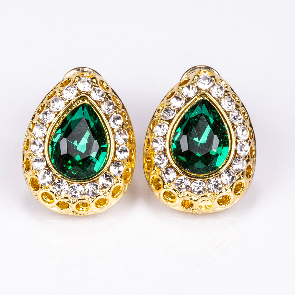 Conjunto de Aleación Bañado en Oro con Cristal Emporia® Verde y Cristal Emporia® Blanco ( Collar +Pendientes +Pulsera +Anillo +Colgante )