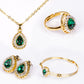 Conjunto de Aleación Bañado en Oro con Cristal Emporia® Verde y Cristal Emporia® Blanco ( Collar +Pendientes +Pulsera +Anillo +Colgante )