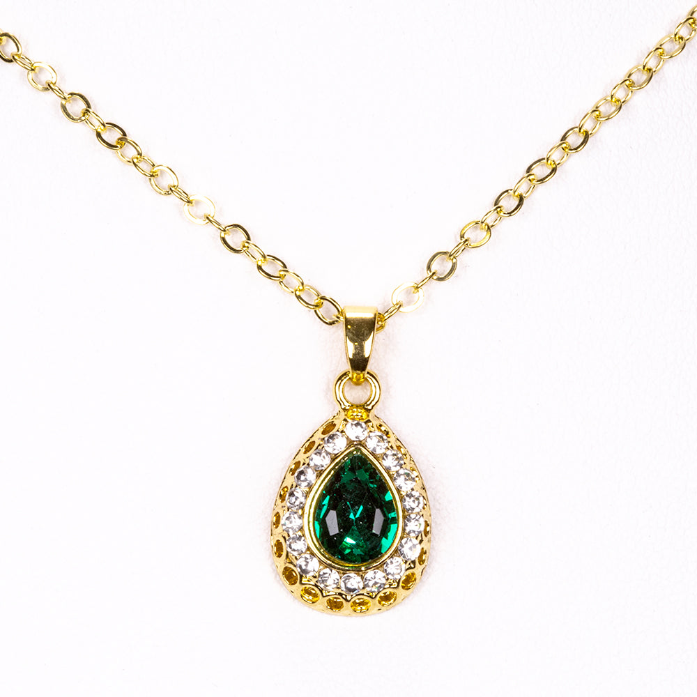 Conjunto de Aleación Bañado en Oro con Cristal Emporia® Verde y Cristal Emporia® Blanco ( Collar +Pendientes +Pulsera +Anillo +Colgante ) 11 