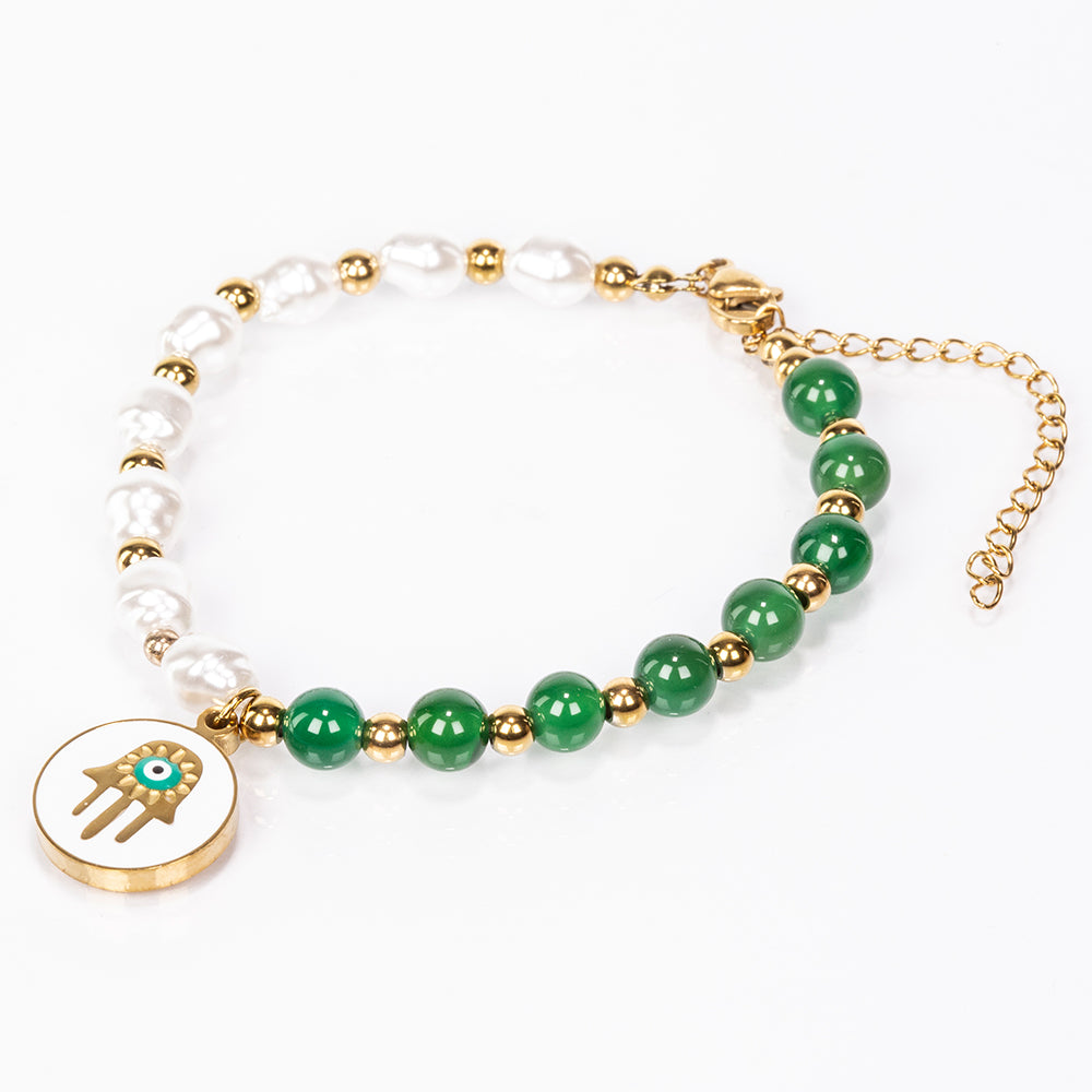 Conjunto de Aleación Bañado en Oro con Ágata Verde ( Collar +Pendientes +Pulsera )