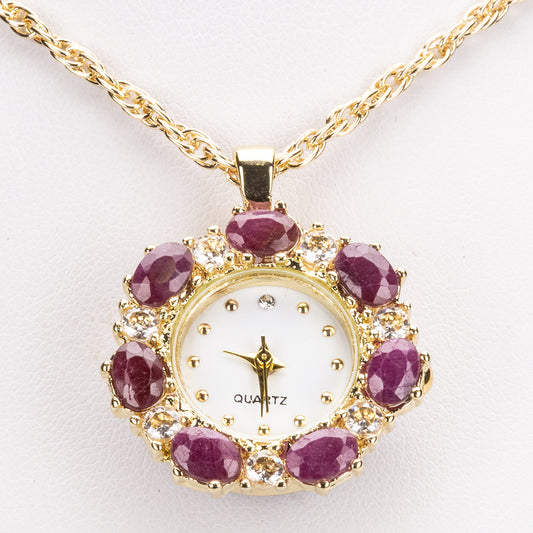 Collar de Aleación Bañado en Oro con Rubí y Cristal Emporia® Blanco