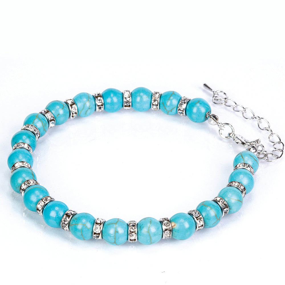 Conjunto de Aleación Bañado en Oro con Turquesa ( Collar +Pendientes +Pulsera ) 3 