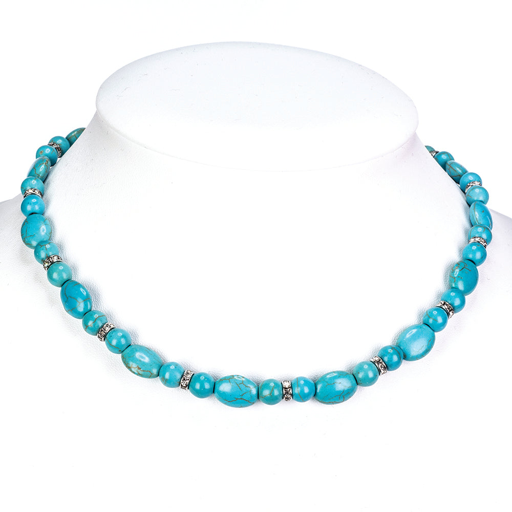 Conjunto de Aleación Bañado en Oro con Turquesa ( Collar +Pendientes +Pulsera ) 4 