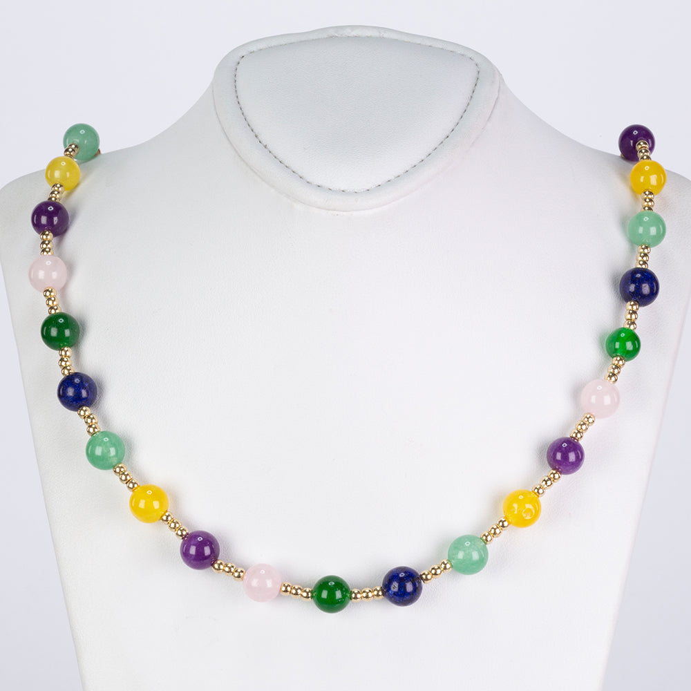 Conjunto de Aleación Bañado en Oro con Amatista de Brasil y Cuarzo Rosado ( Collar +Pulsera ) 2 
