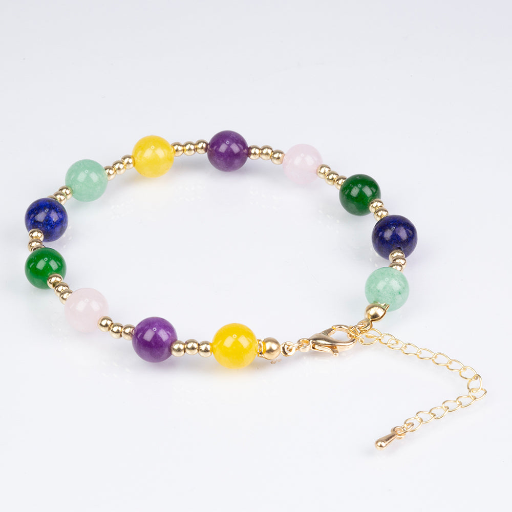 Conjunto de Aleación Bañado en Oro con Amatista de Brasil y Cuarzo Rosado ( Collar +Pulsera ) 3 