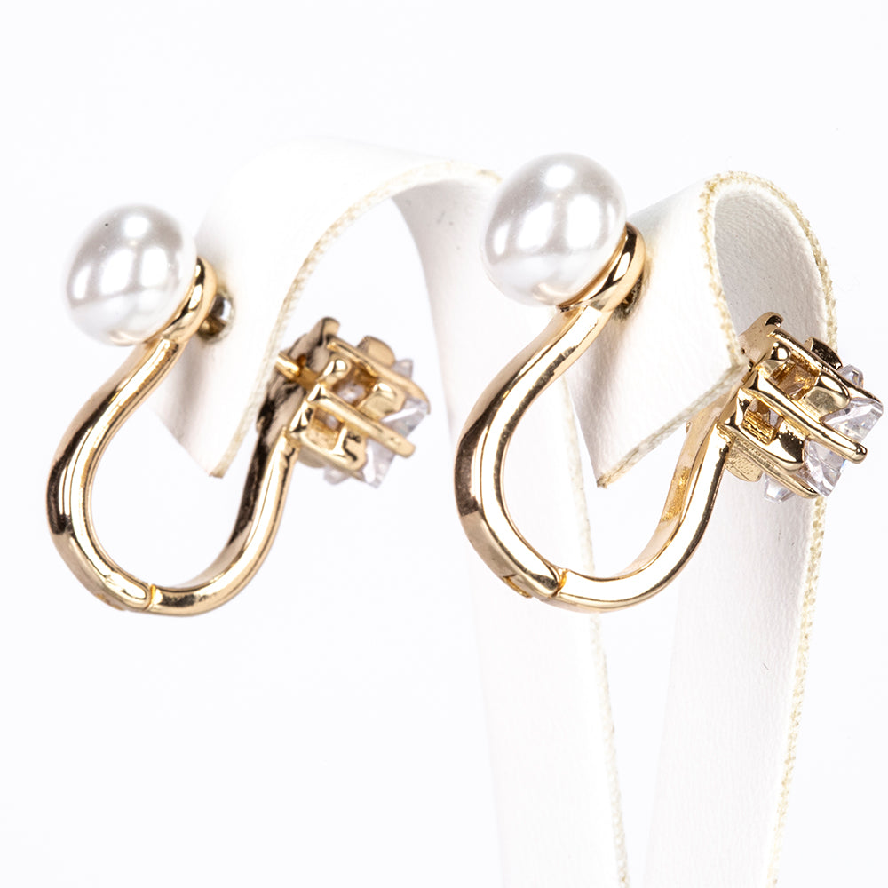 Pendientes de Aleación Bañado en Oro con Perla de cristal y Cristal Emporia® Blanco 2 