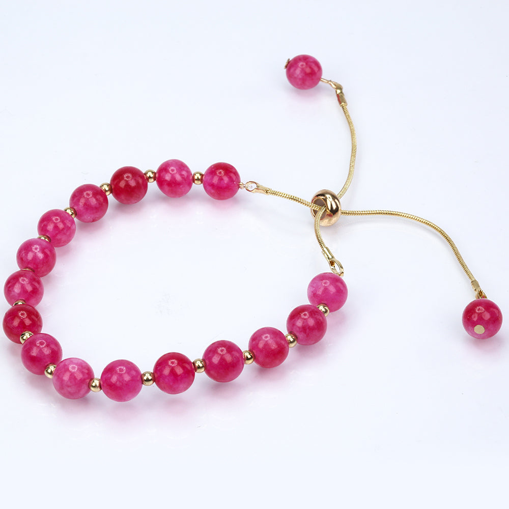 Pulsera de Aleación Bañado en Oro con Jade Rosa 1 