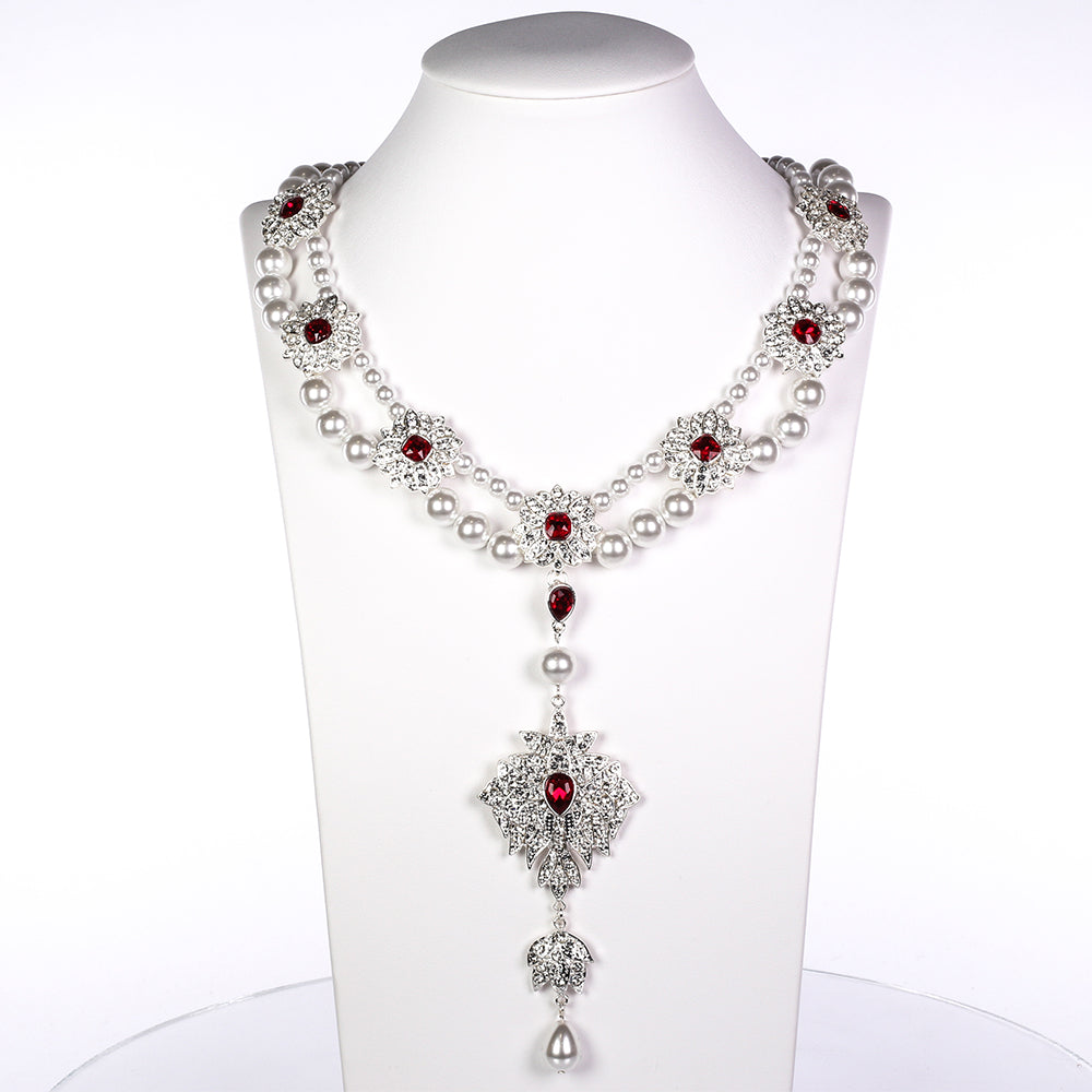Conjunto de Aleación Bañado en Oro con Perla de cristal y Cristal Emporia® Blanco ( Collar +Pendientes ) 2 