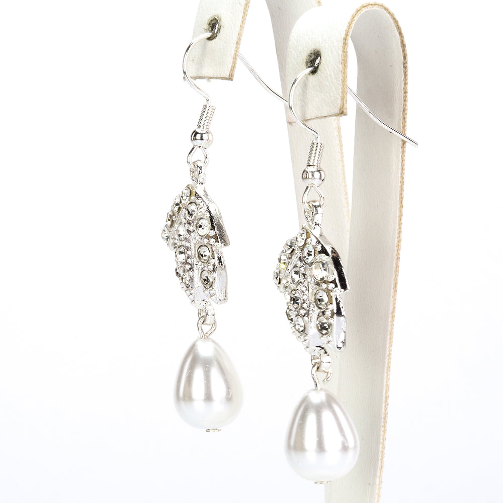 Conjunto de Aleación Bañado en Oro con Perla de cristal y Cristal Emporia® Blanco ( Collar +Pendientes ) 3 