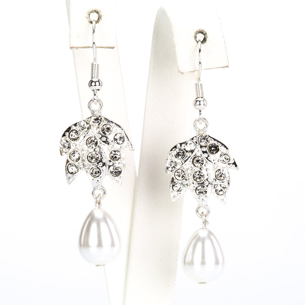 Conjunto de Aleación Bañado en Oro con Perla de cristal y Cristal Emporia® Blanco ( Collar +Pendientes ) 4 