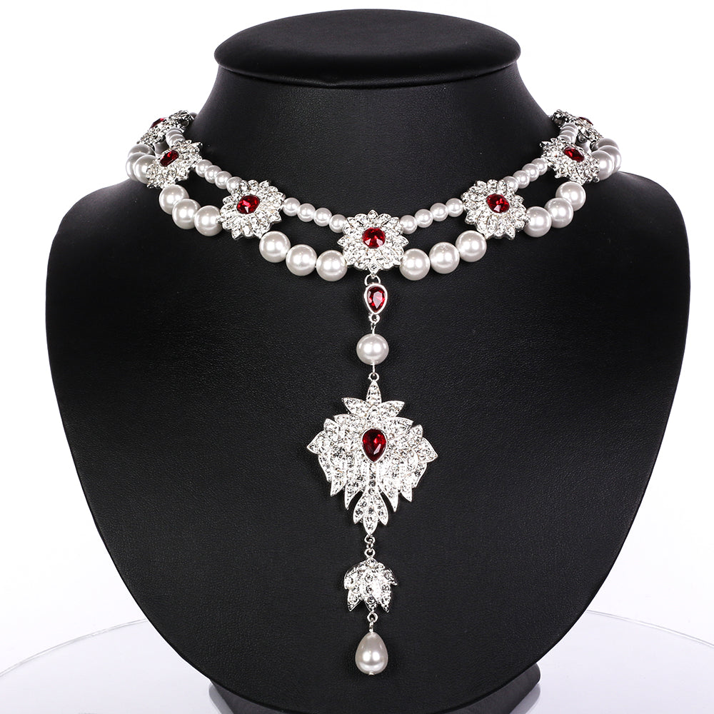 Conjunto de Aleación Bañado en Oro con Perla de cristal y Cristal Emporia® Blanco ( Collar +Pendientes ) 5 