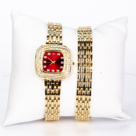 Reloj de Aleación Bañado en Oro con Rubí y Cristal Emporia® Blanco ( Pulsera )